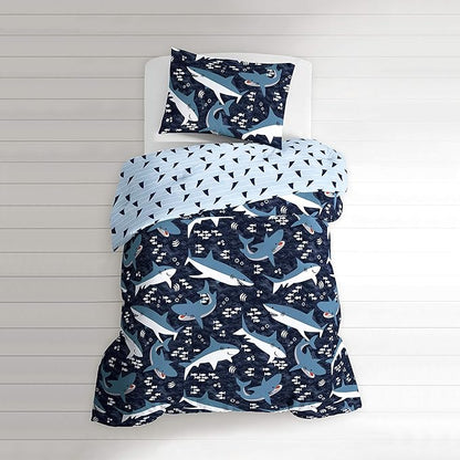 Dream Factory Sharks Boys Twin Size Boys Bedding Set Cotton Kids Comforter Set with Sham, 2 Piece, Twin, Navy