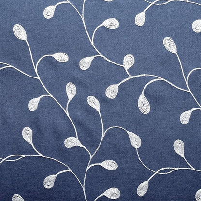 MIUCO Floral Embroidery Semi Sheer Curtains Faux Linen Grommet Window Curtains for Living Room 52 x 63 Inch 2 Panels, Navy Blue