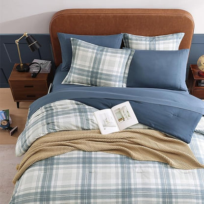 Blue Full Size Comforter Sets, Plaid Comforter Full Size for Boys & Girls,Classic Homestead-style Bedding Sets Full with Full Size Bed Sheets and Comforter Set