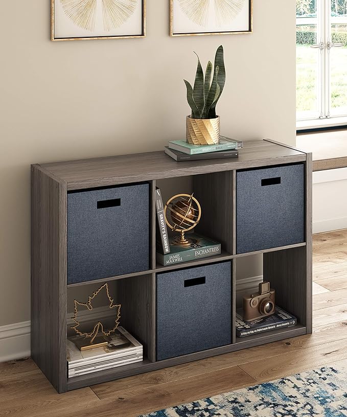 ClosetMaid Decorative 6 Cube Open Display Wood Laminate Versatile Storage Organizer for Indoor Home or Office Spaces, Graphite Gray