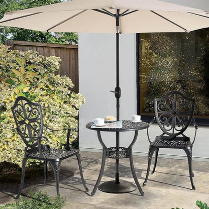 Nuu Garden Bistro Set 3 Piece Outdoor, Cast Aluminum Patio Bistro Sets with Umbrella Hole, Bistro Table and Chairs Set of 2 for Patio Backyard