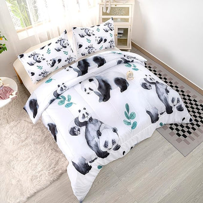 CVHOUSE Panda Bedding Set,Panda Comforter Twin,Cute Panda Comforter Set for Girls Kids Teens,Kawaii Panda Quilt Set with 1 Comforter and 2 Pillow Cases- 3 Piece