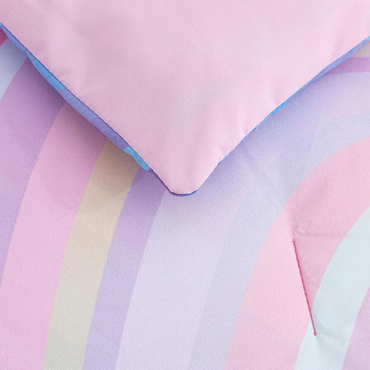 Btargot Super Soft 6 Pieces Gradient Wavy Line Comforter Set, Colorful Glitter Rainbow Star Pattern Bedding Set for Boys Girls Teens, Full Pink Green