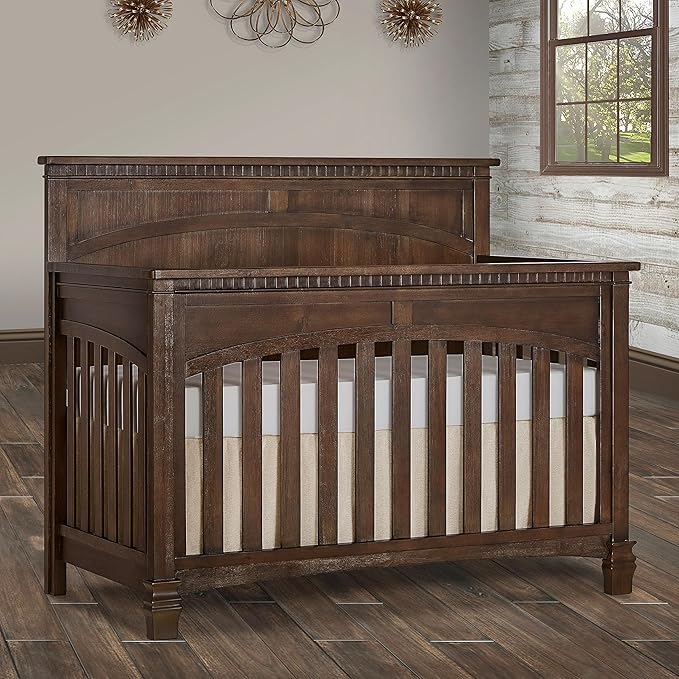 Evolur Santa Fe 5-in-1 Convertible Crib in Antique Brown, Greenguard Gold Certified, Features 3 Mattress Heights, Wooden Nursery and Bedroom Furniture, Baby Crib