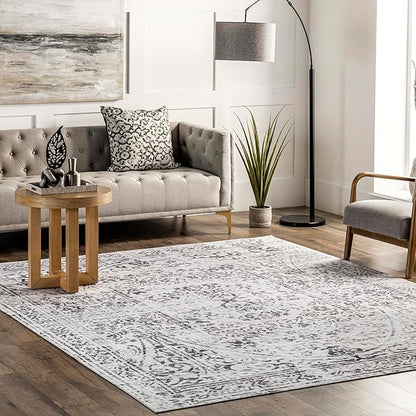 nuLOOM Bess Persian Vintage Machine Washable Ultra Thin Area Rug, 4' x 6', Ivory