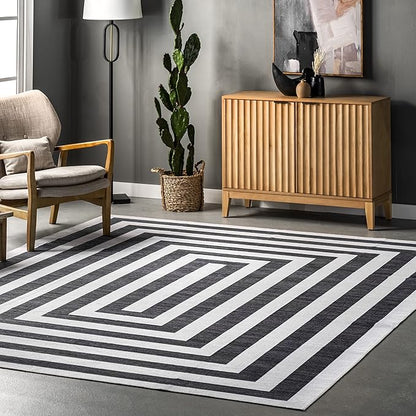 nuLOOM Sharri Modern Striped Machine Washable Ultra Thin Area Rug, 5' x 8', Grey