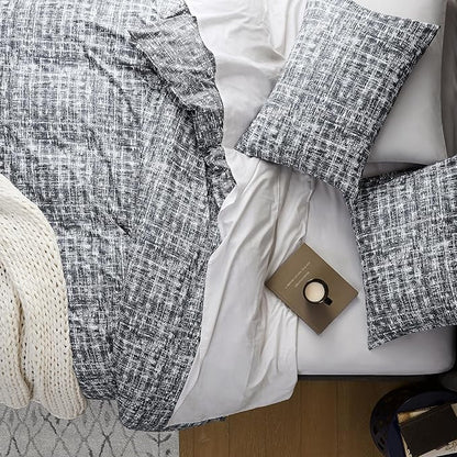 Hyde Lane Mens Full/Queen Comforter Set, Grey Modern Farmhouse Aesthetic Soft masculine Bedding, Plaid Lines Pattern Bed Sets for All Season, 3 Pieces includes 1 Comforter, 2 Shams (90"x 90")