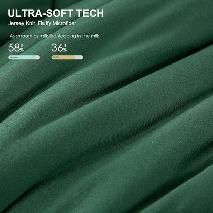 COTTEBED Forest Green Comforter Queen Size, Jersey Knit Cotton T-Shirt Feel Ultra-Soft Cute Cozy Lightweight Bedding Blanket Quilt Down Set & Pillowcase All Season Use Emerald Hunter Green,Full/Queen