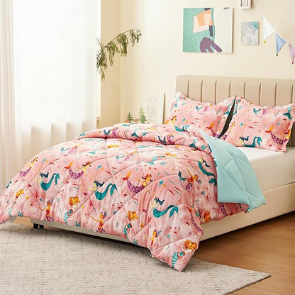 Twin Mermaid Bedding Sets for Girls, 2 Pieces Kids Twin Comforter Sets, Super Soft Lightweight for All Seasons, Includes 1 Comforter (66"x86") and 1 Pillowcase (20"x26"+2")