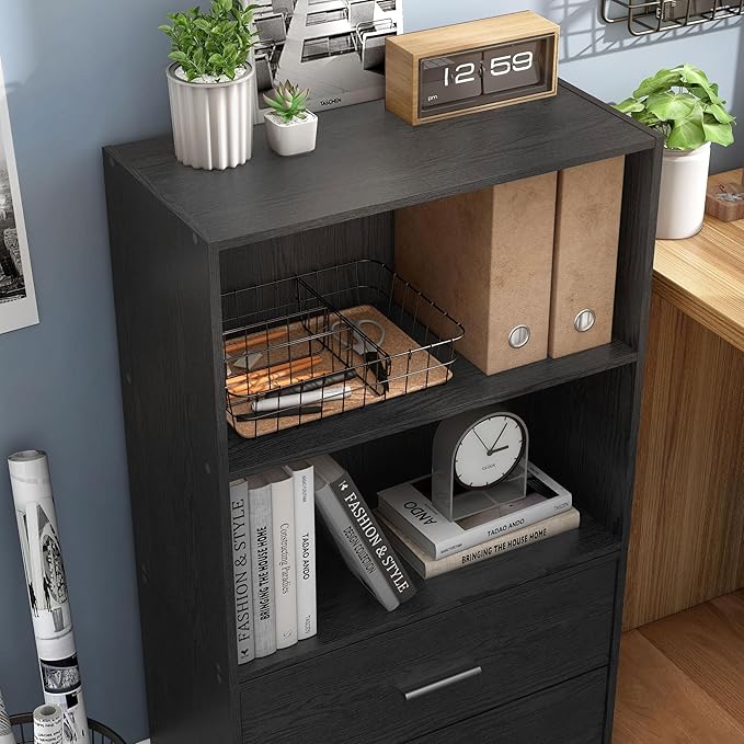 Apexa 2-Tier Cube Storage Organizer Shelves, Stackable Wood Bookcase Fits Cubby Bins for Organization, Dorm Teen Room Decor & Home Office, Black