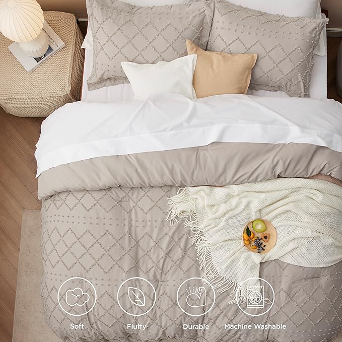 Bedsure California King Comforter Set - Linen Comforter, Boho Tufted Shabby Chic Bedding Comforter Set, 3 Pieces Vintage Farmhouse Bed Set for All Seasons, Fluffy Bedding Set with 2 Pillow Shams