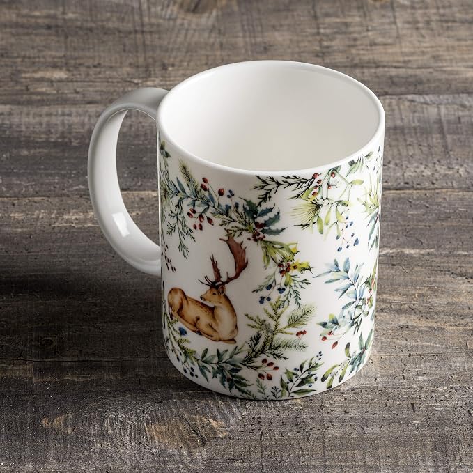 Maison d' Hermine Coffee Mug with Handles Tea Cups (12 Ounce, Pack of 1) | Fine Bone China Coffee Mugs for Hot Beverages Cappuccino Latte Home Restaurant Hotel Spring Summer -Holly Time - Cerf