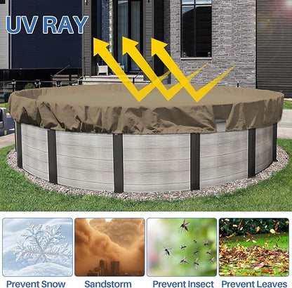 ECOOPTS 18 ft Round Pool Cover for Above Ground Pools, Swimming Pool Cover Protector Winter Safety Cover (Sand)