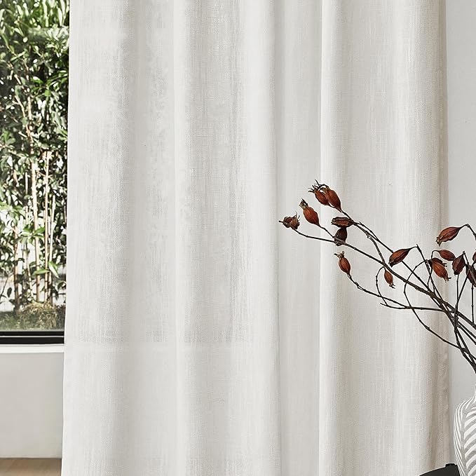 MYSKY HOME Short Curtains for Bedroom Small Windows, Light Filtering Sheer Drapes Boho Decor Country Style Kitchen Bathroom Panels Set, Light Filtering Privacy Blind, 50x54, Natural, 2 Pieces