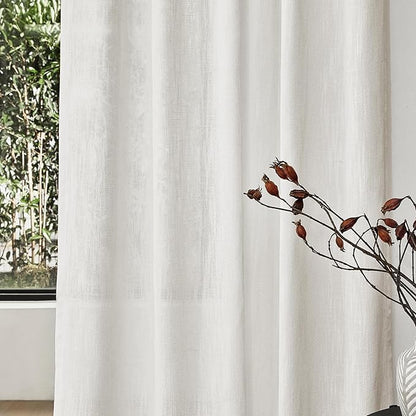 MYSKY HOME Short Curtains for Bedroom Small Windows, Light Filtering Sheer Drapes Boho Decor Country Style Kitchen Bathroom Panels Set, Light Filtering Privacy Blind, 50x54, Natural, 2 Pieces