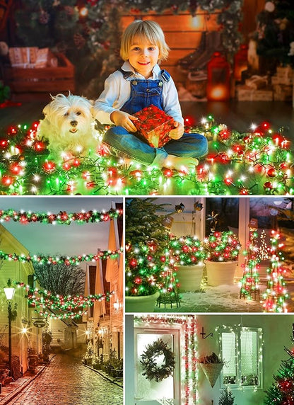 Minetom Solar Christmas Lights Outdoor Waterproof, 2 Pack Total 80FT 200 LED Solar Lights with 8 Modes, Solar Christmas Outdoor Decoration, Solar String Lights for Outside House Tree,Red Green & White