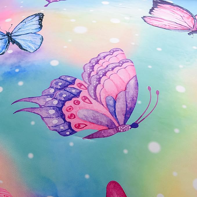 Btargot 3 Piece Butterfly Pattern Girls Comforter Set with 2 Pillow Covers, Gradient Line Rainbow Printed Bedding Set for Women, Full Multi Color