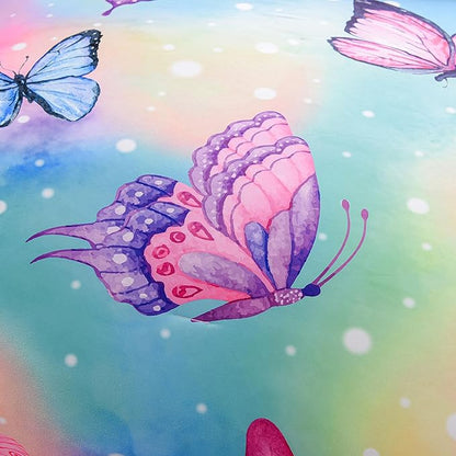 Btargot 3 Piece Butterfly Pattern Girls Comforter Set with 2 Pillow Covers, Gradient Line Rainbow Printed Bedding Set for Women, Full Multi Color