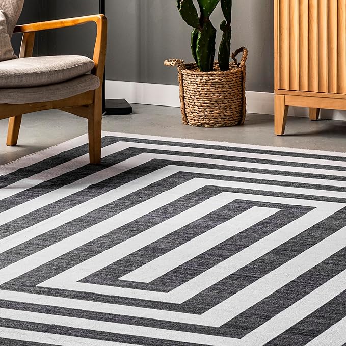 nuLOOM Sharri Modern Striped Machine Washable Ultra Thin Area Rug, 5' x 8', Grey