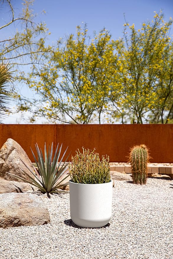 Veradek Mason Series Lima Planter - Round Planter for Indoor or Outdoor Porch/Garden | Made from Plastic-Stone Composite with Drainage Holes | Modern Décor for Succulents, Flowers, Small Plants
