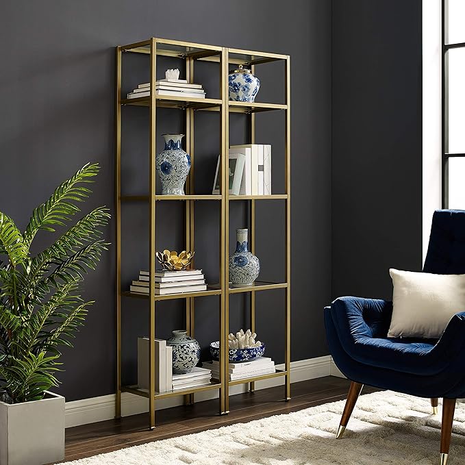 Crosley Furniture Aimee Narrow Etagere Set, Gold and Glass