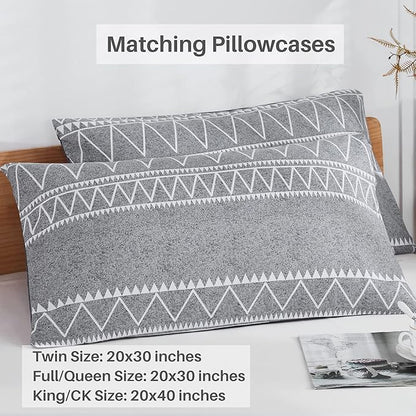 Boho Grey Stirped Comforter Set Twin for Kids Adult, 2 PCS Reversible Bedding Set Gray Comforter with 1 Pillow Sham, Lightweight Breathable for All Seasons(Twin,66x90inches)