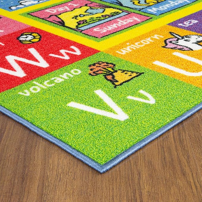 KC Cubs Playtime Collection ABC Alphabet, Seasons, Months and Days of The Week Educational Learning & Game Area Rug Carpet for Kids and Children Bedrooms and Playroom