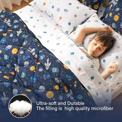 Twin Size Space Kids Bedding Set for Girls, 5 Pieces Super Soft Lightweight Microfiber Comforter Set with Sheets, Space Bedding Twin, Bed in a Bag, Durable Children Bed Set