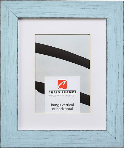 Craig Frames 18x24 Blue Picture Frame Matted to 12x18, Rustic Wall Decor | A lightweight, shatter resistant acrylic front, made in the USA for a gallery display
