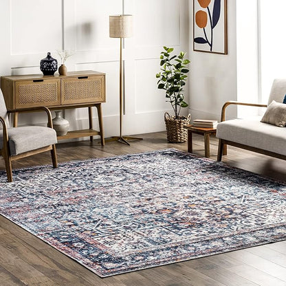 nuLOOM Kasi Vintage Persian Machine Washable Ultra Thin Area Rug, 5' x 8', Blue