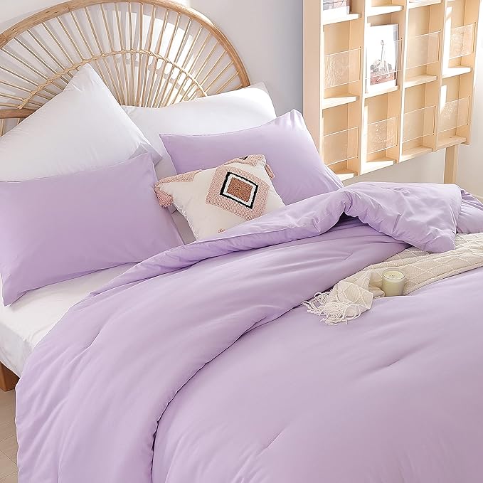 Lavender King Size Comforter Set 3 Piece Soft Microfiber Purple Comforters Set for Women and Girls Purple Lightweight Alternative Comforter for All Season (1 Comforter, 2 Pillowcases)