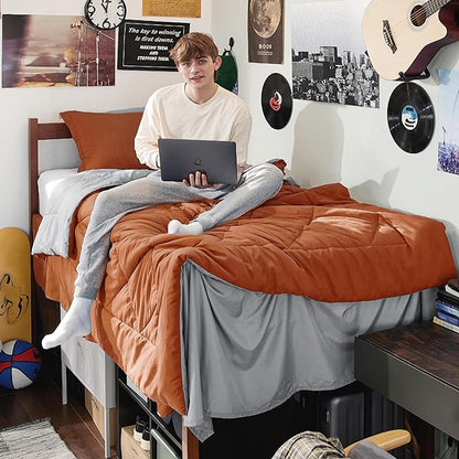 Bedsure Burnt Orange Twin XL Comforter Set - 5 Pieces Reversible Twin XL Bed in a Bag Twin XL Bed Set with Comforters, Sheets, Pillowcase & Sham, Twin XL Bedding Sets