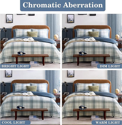 Blue Full Size Comforter Sets, Plaid Comforter Full Size for Boys & Girls,Classic Homestead-style Bedding Sets Full with Full Size Bed Sheets and Comforter Set