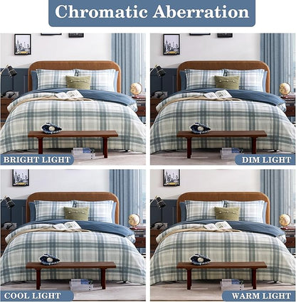 Blue Comforters Queen Size, Plaid Queen Bed Set for Boys & Girls,Classic Homestead-style Queen Size Comforter Sets with Sheets and Comforter Set