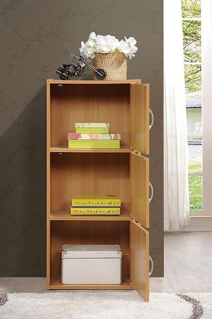 HODEDAH 3 Door Bookcase Cabinet, Beech