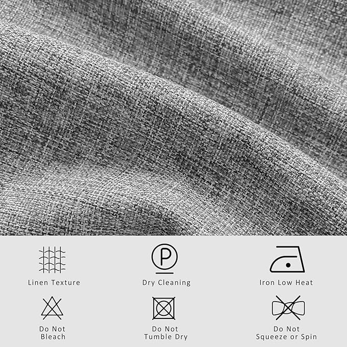 Macochico 100% Blackout Light Grey Linen Curtains 84 Inches Long Pinch Pleated Burlap Curtains for Bedroom Living Room Farmhouse Nursery Thermal Window Panels with Tieback 72”Wx84”L 1 Panel