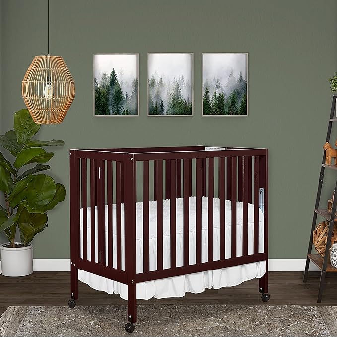 Jett Non-Full Size Folding Convertible Crib, Lightweight Portable Crib, Three Adjustable Mattress Height Settings, Easy to Fold Travel Crib, 1.5” Mattress Pad Included
