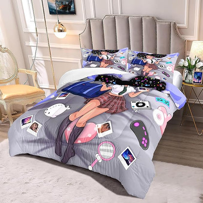 Black Girl Comforter Set Queen Size Bedding Sets for Girls Cute Black Girl Bedding Set African American Girl Soft Microfiber 3 Piece Queen Quilt Sets, 1 Comforter + 2 Pillowcases
