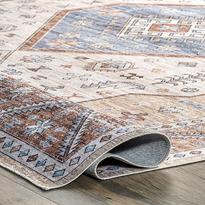 nuLOOM Elowyn Machine Washable Medallion Ultra Thin Area Rug, 4' x 6', Multi