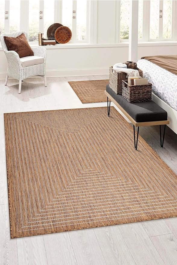 Adiva Rugs Outdoor Indoor Area Rug, Weather Resistant, Easy to Clean, Stain Resistant Floor Mat for Dining Room, Backyard, Deck, Patio (Wooden, 5' x 7')