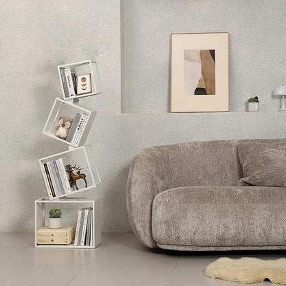 Bookshelf, 4-Tier Bookcase White, White Bookshelf, 4 Tier Bookshelf, 49''Tall Industrial Bookshelf, Modern Book Storage, Storage Shelves for CDs/Books/Home Decor, Display Shelf