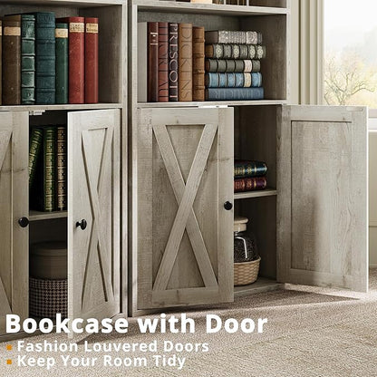 IRONCK Industrial Bookshelves and Bookcases with Doors Set of 2 Floor Standing 6 Shelf Display Storage Shelves 70 in Tall Bookcase for Home Office, Living Room