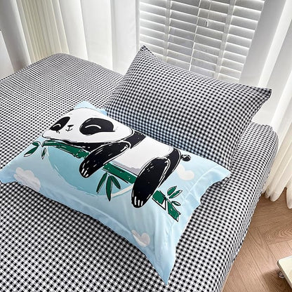 Wajade Kids Panda Comforter Set Bed in A Bag Twin Size 7 Piece Blue 3D Cute Panda Bamboo Clouds Bedding Set for Girls Boys (1 Comforter, 1 Flat Sheet, 1 Fitted Sheet, 2 Pillowcase and 2 Pillow Sham)