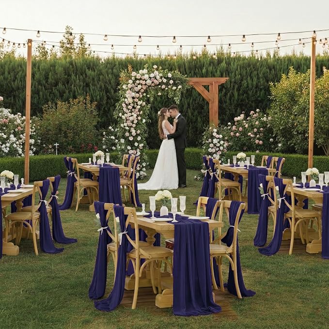 Pack of 10 | Navy Blue | 14ft Chiffon Table Runner 29x170 Inches Long Romantic Rustic Sheer Gauze Runner for Wedding Bridal Shower Birthday Banquets Engagement Spring Easter Boho Decorations