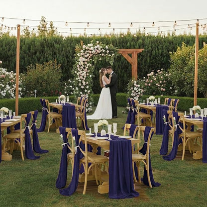Pack of 10 | Navy Blue | 14ft Chiffon Table Runner 29x170 Inches Long Romantic Rustic Sheer Gauze Runner for Wedding Bridal Shower Birthday Banquets Engagement Spring Easter Boho Decorations