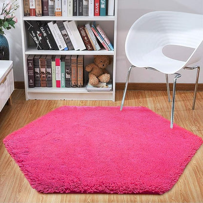 junovo Ultra Soft Rug for Nursery Children Room Baby Room Home Decor Dormitory Hexagon Carpet for Playhouse Princess Tent Kids Play Castle, Diameter 4.6 ft, Hot-pink