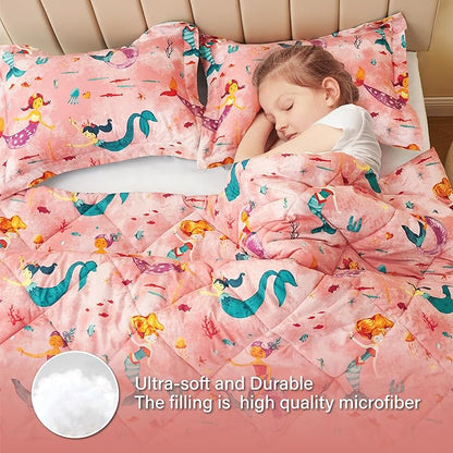 Twin Mermaid Bedding Sets for Girls, 2 Pieces Kids Twin Comforter Sets, Super Soft Lightweight for All Seasons, Includes 1 Comforter (66"x86") and 1 Pillowcase (20"x26"+2")