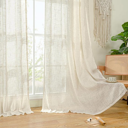LAMIT Natural Linen Curtains 84 Inches Long for Living Room, Bronze Grommet Cream Ivory Light Filtering Window Treatments Semi Sheer Neutral Drapes for Bedroom, 60 x 84 Inch 2 Panels Set