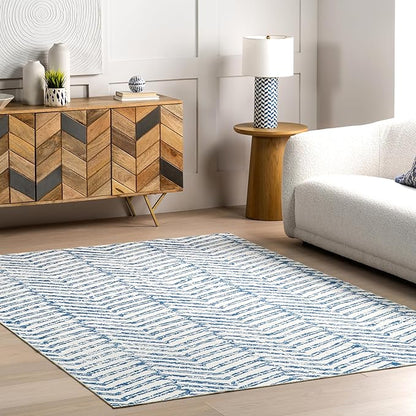nuLOOM Rosanne Machine Washable Geometric Ultra Thin Area Rug, 8' Square, Blue