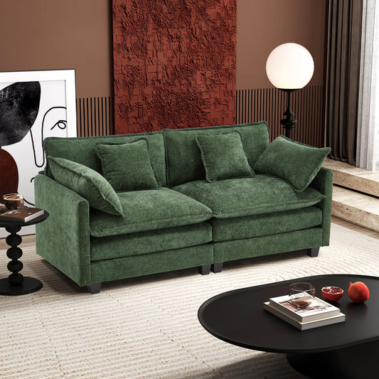 Ihanherry 111.4" L Shaped Modern Sofa Modular Sectional Cloud Couch with Ottoman, 4-Seat Chenille Deep Seat Sofa with Pillow for Living Room, Bedroom and Apartment, Beige
